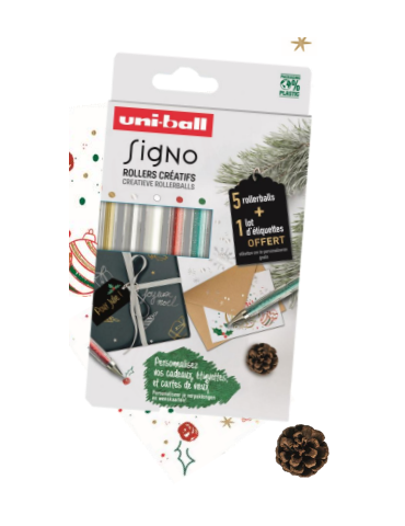 UM120 pochette 5 rollers créatifs signo + un lot d’étiquettes noir off