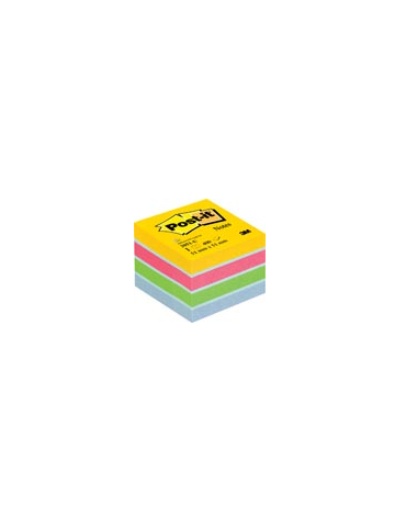 Notes Post-it® - Mini Cube - Jaune Néon, Vert, Bleu - 51 x 51 mm - 400