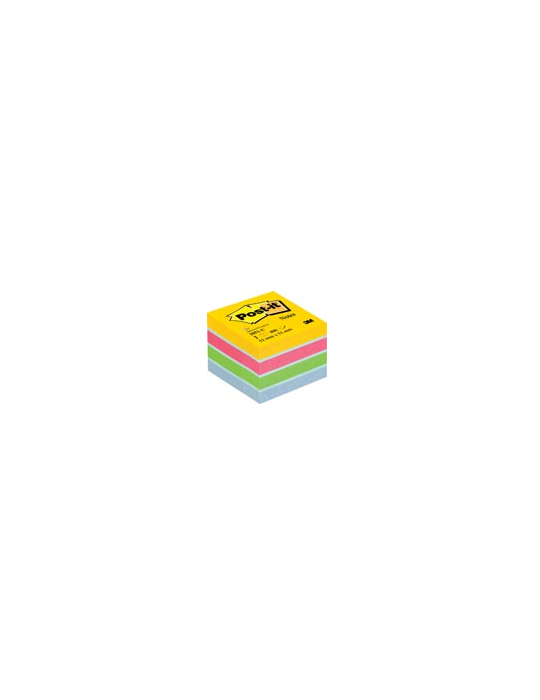 Notes Post-it® - Mini Cube - Jaune Néon, Vert, Bleu - 51 x 51 mm - 400