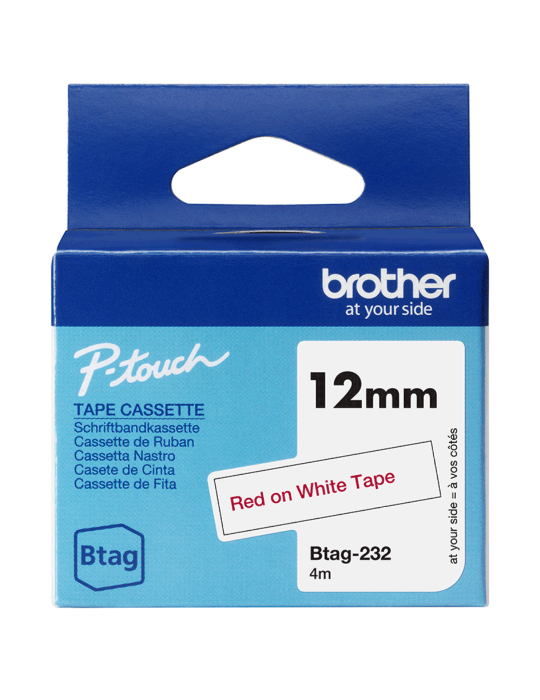 Btag Label Tapes 12 mm Red on White tape