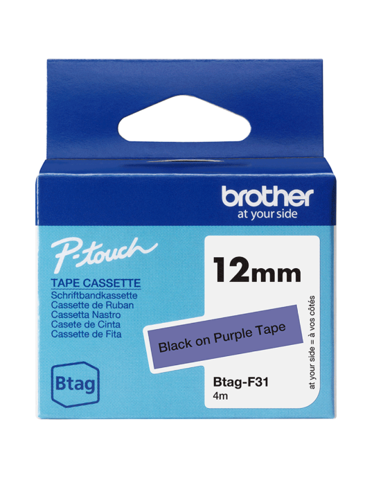 Btag Label Tapes 12 mm Black on Purple tape
