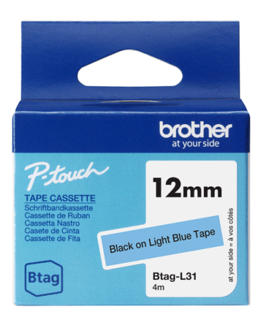 Btag Label Tapes 12 mm Black on Light Blue tape