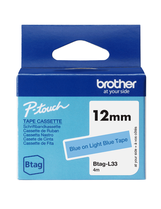 Btag Label Tapes 12 mm Blue on Light Blue tape
