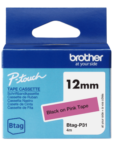 Btag Label Tapes 12 mm Black on Pink tape