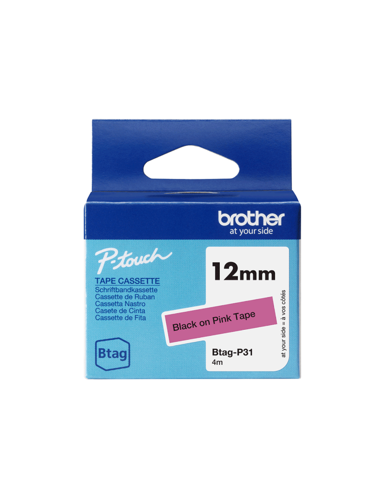 Btag Label Tapes 12 mm Black on Pink tape