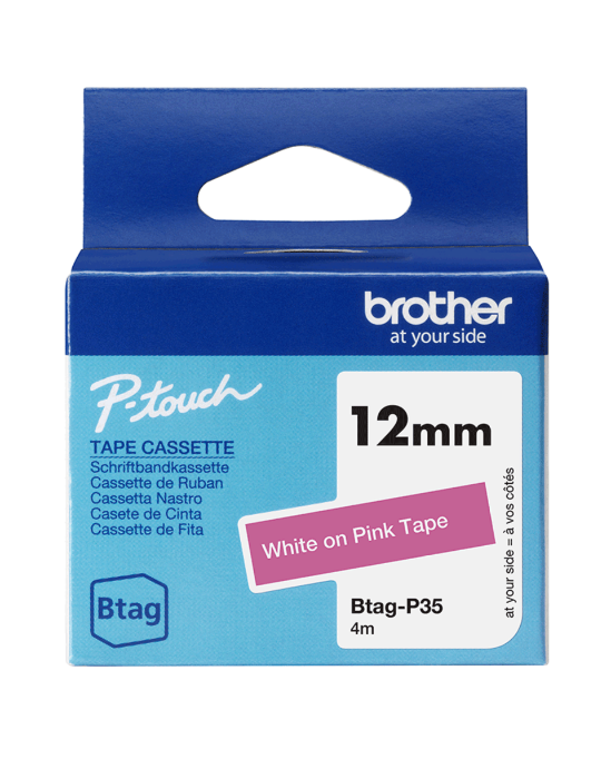 Btag Label Tapes 12 mm White on Pink tape