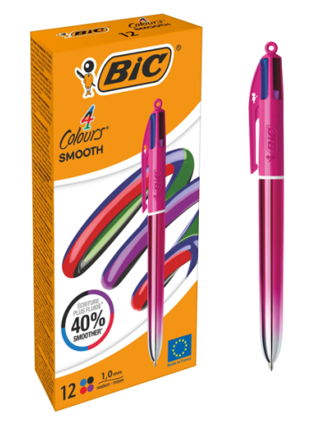 BIC 4 Colours Smooth Ball Pens x12
