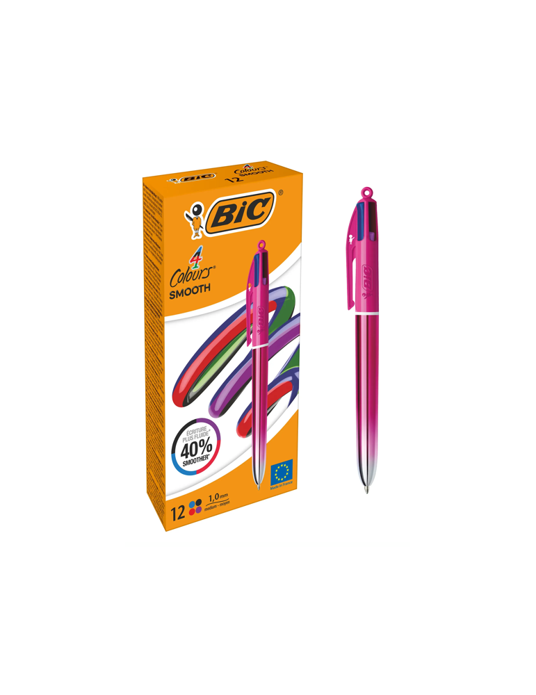 BIC 4 Colours Smooth Ball Pens x12