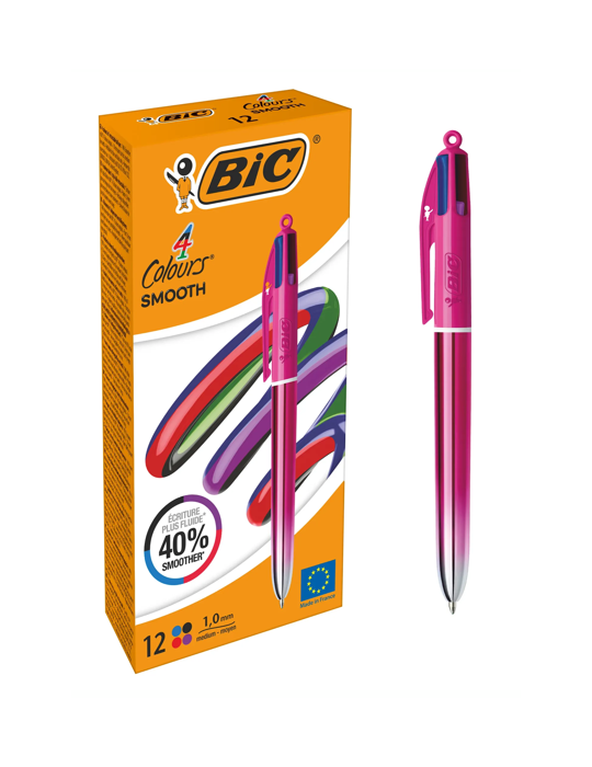 BIC 4 Colours Smooth Ball Pens x12