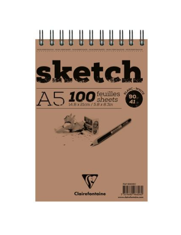 Sketch bloc spiralé 100F A5 90g - Blanc