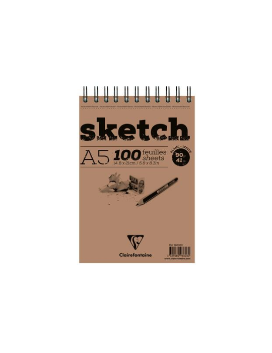 Sketch bloc spiralé 100F A5 90g - Blanc