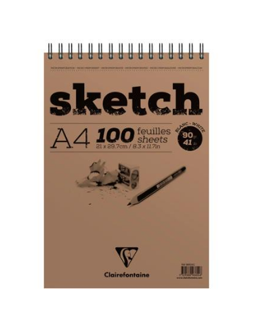 Sketch bloc spiralé 100F A4 90g - Blanc