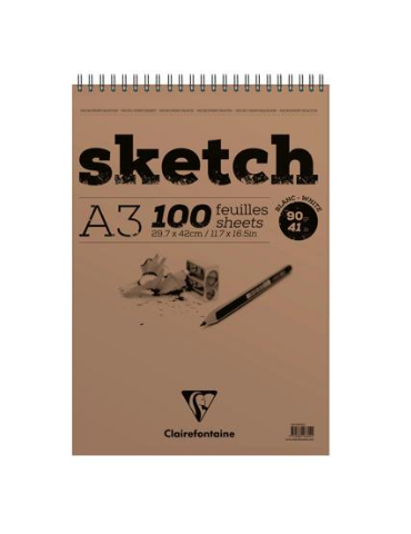 Sketch bloc spiralé 100F A3 90g - Blanc