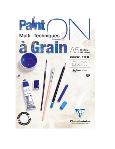 Paint'ON à grain bloc collé 20F A5 250g