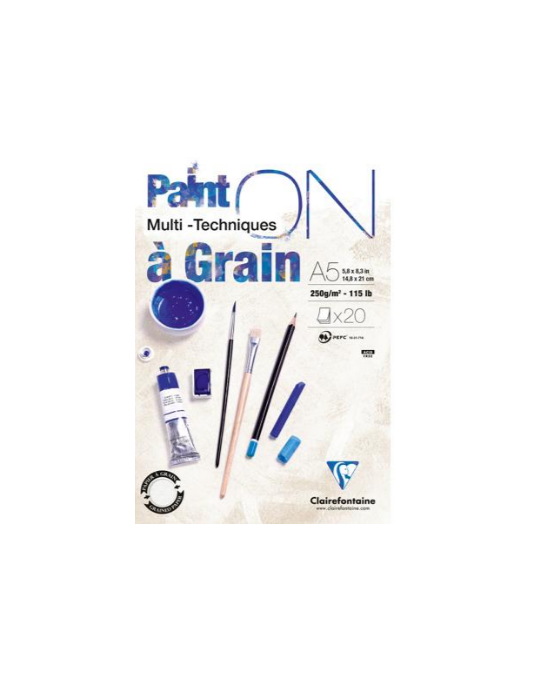 Paint'ON à grain bloc collé 20F A5 250g