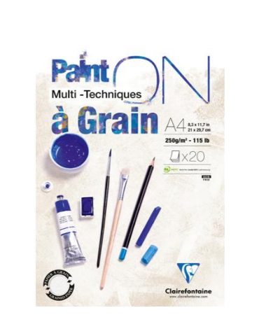 Paint'ON à grain bloc collé 20F A4 250g