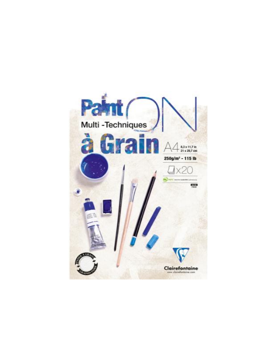 Paint'ON à grain bloc collé 20F A4 250g