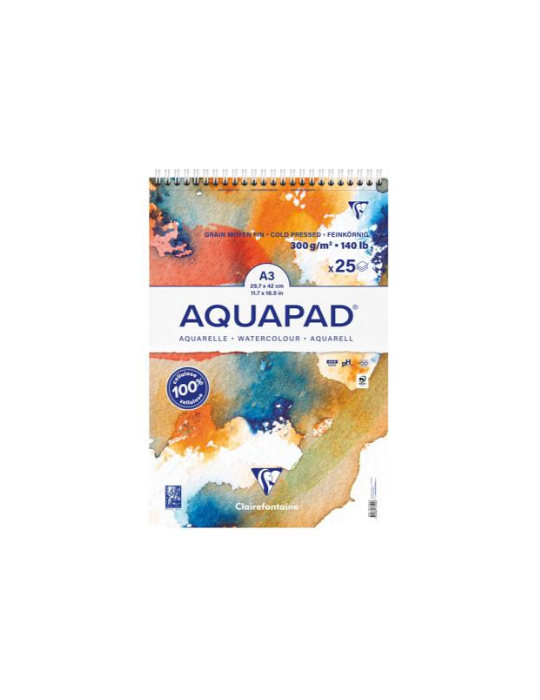 Aquapad bloc reliure intégrale 25F A3 + 300g