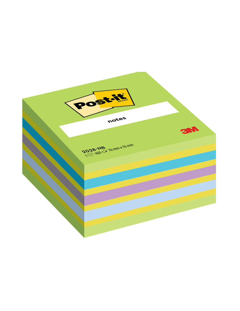Notes Post-it® - Cube - Bleu/Vert Néon - 76 x 76 mm - 450 Feuilles/Cub