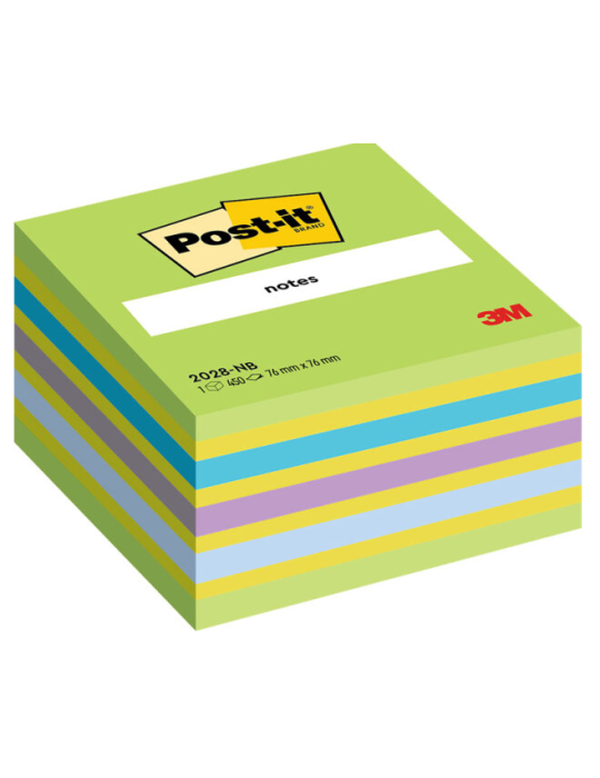 Notes Post-it® - Cube - Bleu/Vert Néon - 76 x 76 mm - 450 Feuilles/Cub