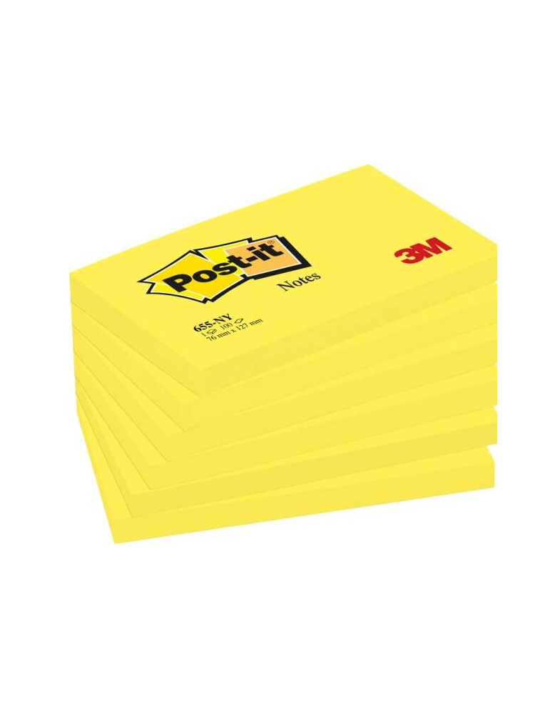 Notes Post-it® - Jaune Néon - 76 x 127 mm - 6 Blocs - Emballés Individ