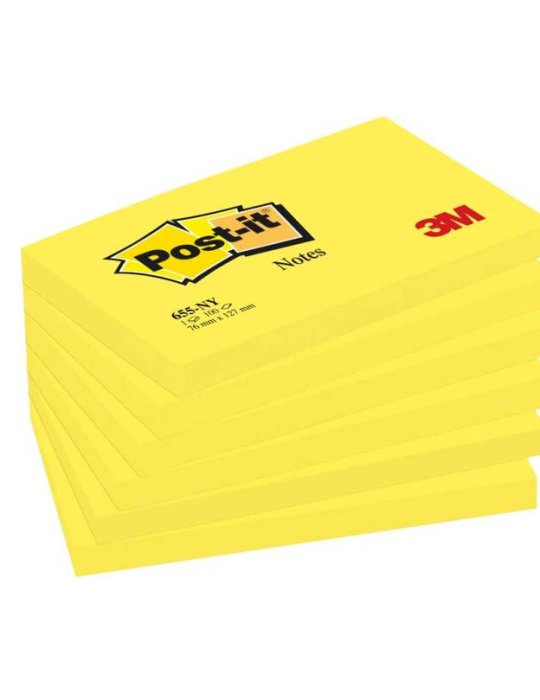 Notes Post-it® - Jaune Néon - 76 x 127 mm - 6 Blocs - Emballés Individ
