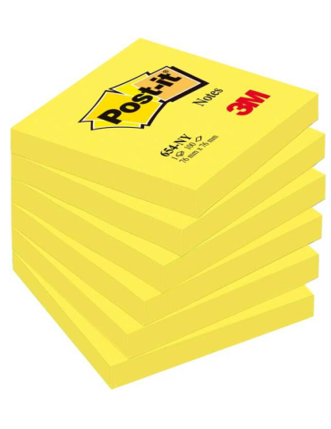 Notes Post-it® - Jaune Néon - 76 x 76 mm - 6 Blocs - Emballés Individu