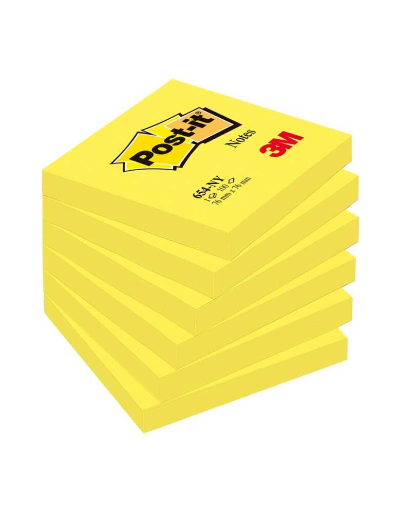 Notes Post-it® - Jaune Néon - 76 x 76 mm - 6 Blocs - Emballés Individu