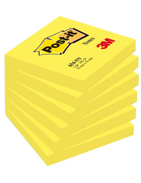 Notes Post-it® - Jaune Néon - 76 x 76 mm - 6 Blocs - Emballés Individu