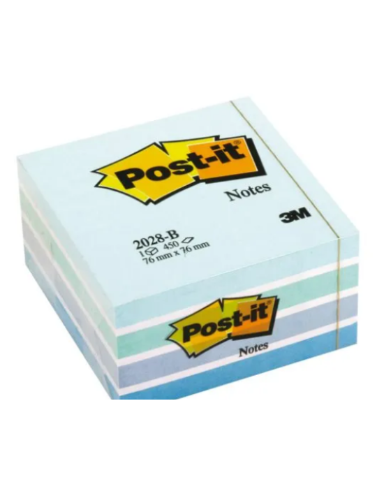 Notes Post-it® - Cube - Bleu Pastel - 76 x 76 mm - 450 Feuilles/Cube