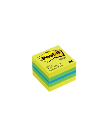 Notes Post-it® - Mini Cube - Jaune Néon, Vert, Bleu - 51 x 51 mm - 400