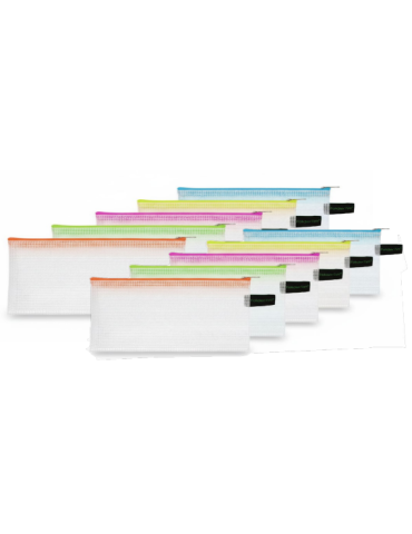 Pochette à tirette plumier sans PVC 5 Couleurs assorties Néon 40678-94