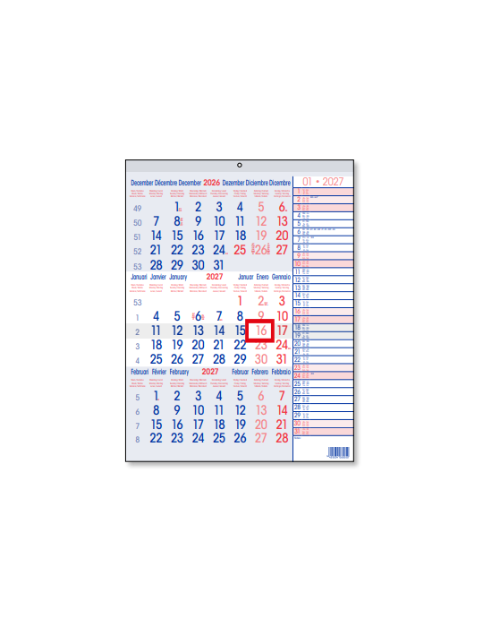 CALENDRIER 3 MOIS + MEMO NEUTRE