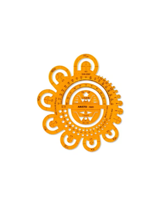 Afrondingssjabloon Aristo 0.5-40 mm, oranje transparant