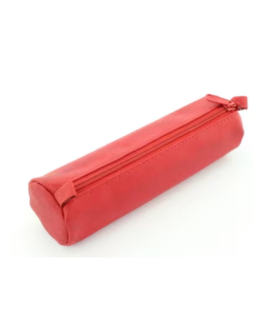 Trousse ronde Alassio cuir véritable rouge 21x6cm