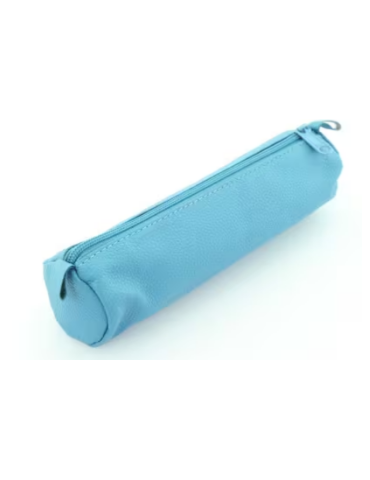 Trousse ronde Alassio cuir véritable turquoise 21x6cm