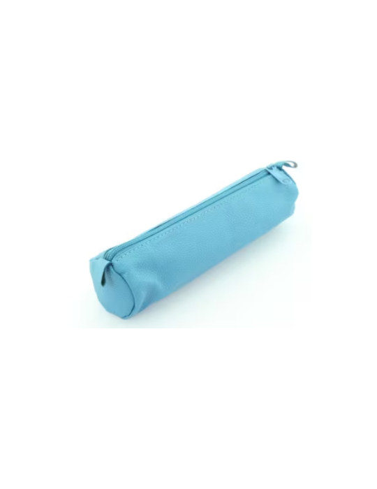 Trousse ronde Alassio cuir véritable turquoise 21x6cm