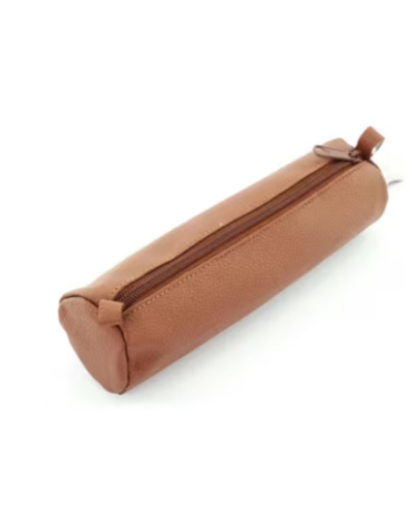 Trousse ronde Alassio cuir véritable brun 21x6cm