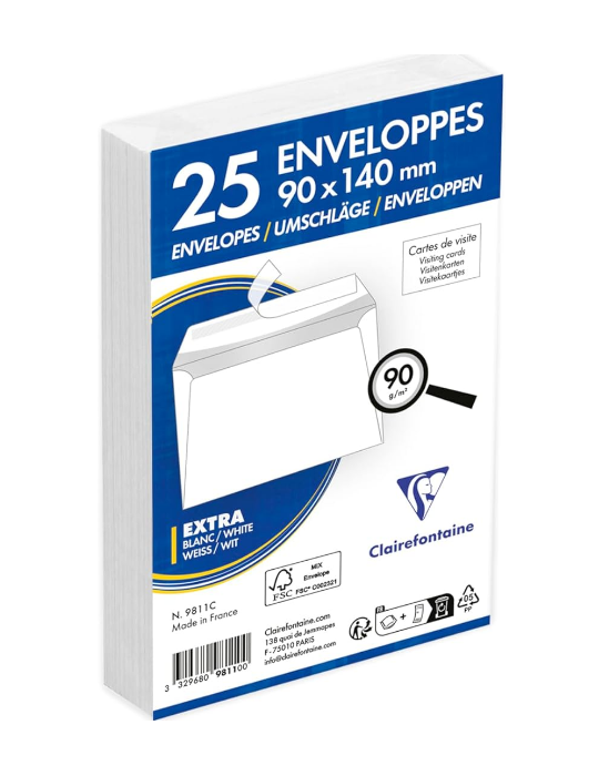 Envelop Adh. Visitekrt.90g 90x140 pk25