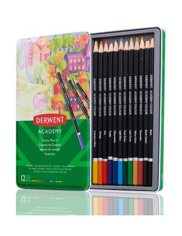 Derwent Academy crayons de couleur assortis en boîte métallique (12)