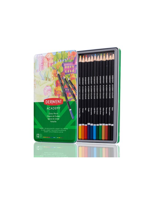 Derwent Academy crayons de couleur assortis en boîte métallique (12)