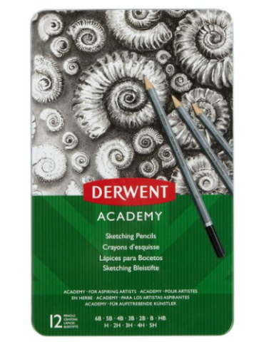 Derwent Academy crayons à croquis 6B-5H en boîte métallique (12)