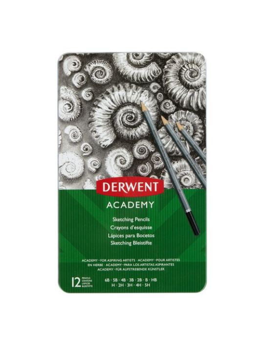 Derwent Academy crayons à croquis 6B-5H en boîte métallique (12)
