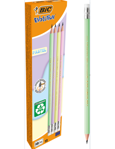 BIC Evolution Pastel grahite avec gomme box 12