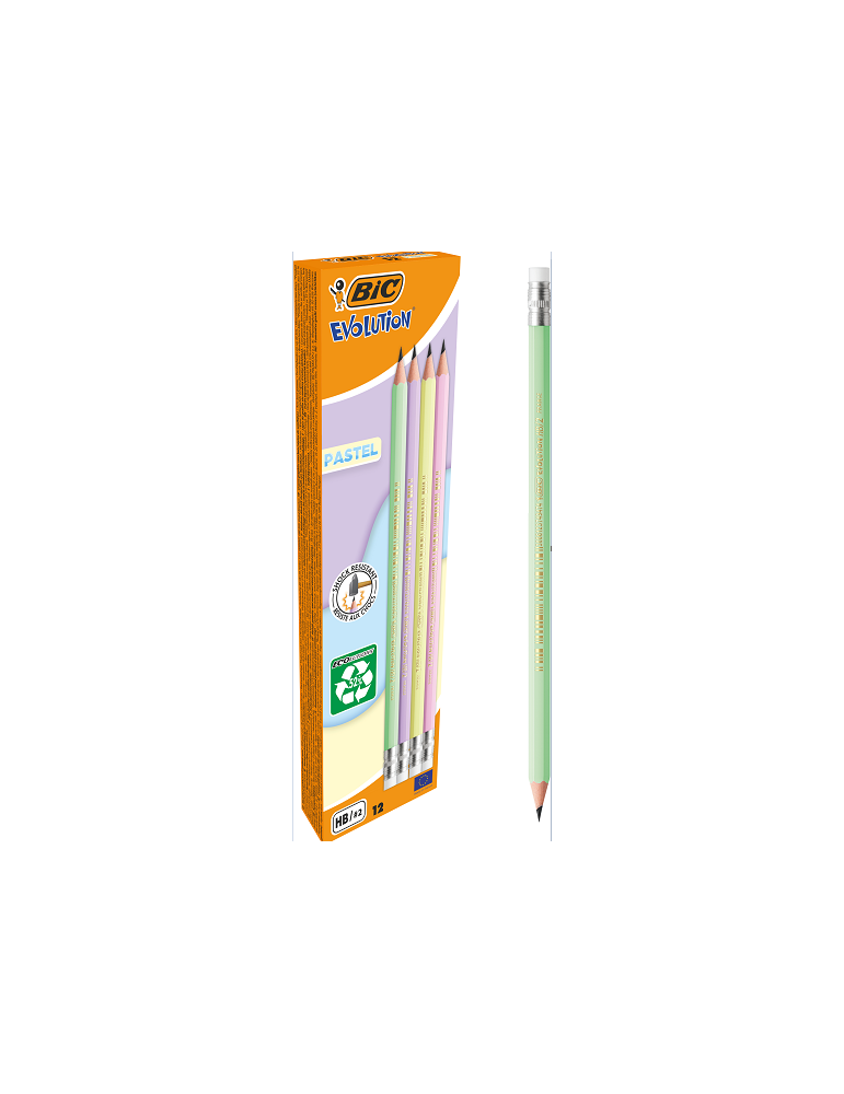 BIC Evolution Pastel grahite avec gomme box 12