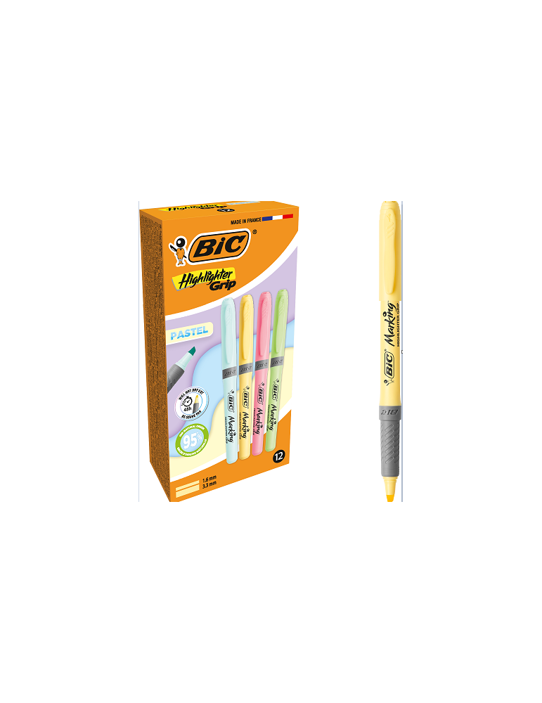 BIC® Highlighter Grip Pastel Box 12