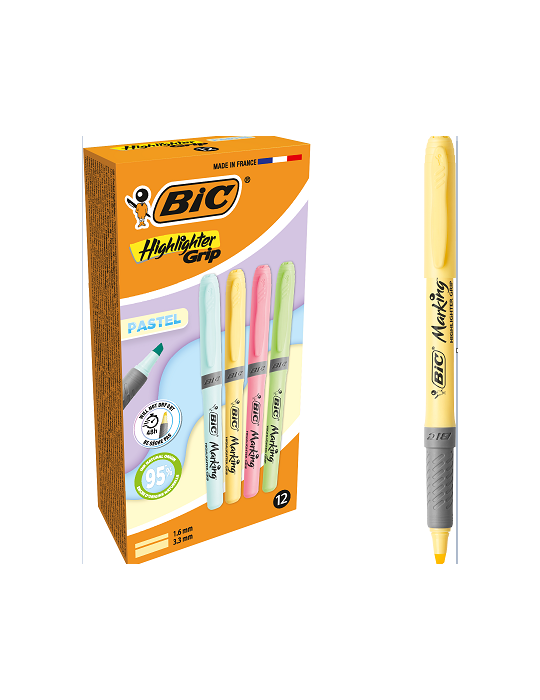 BIC® Highlighter Grip Pastel Box 12
