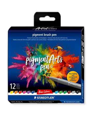 pigment brush pen - etui 12 st "basic colours"