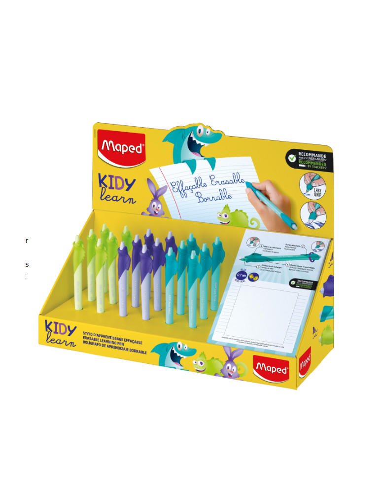 STYLO EFFAÇABLE KIDY LEARN 3 ANIMAUX ENCRE BLEUE X18 AFFICHAGE