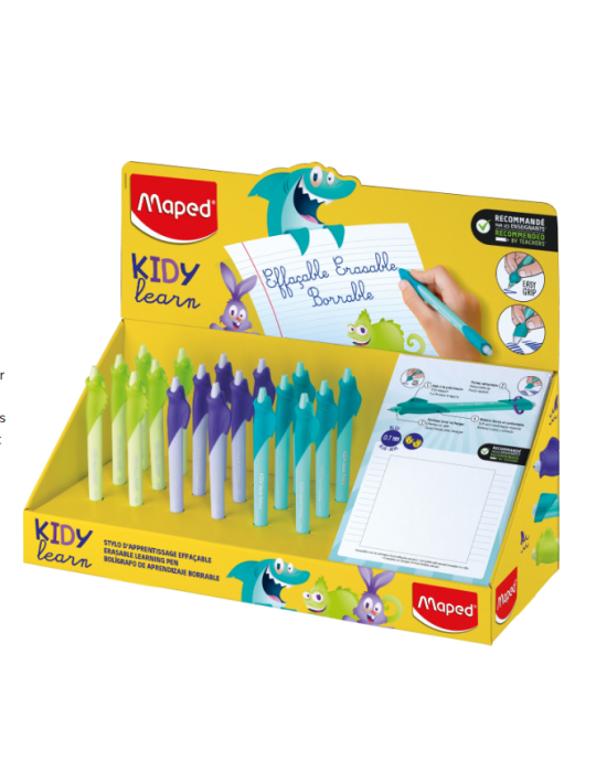 STYLO EFFAÇABLE KIDY LEARN 3 ANIMAUX ENCRE BLEUE X18 AFFICHAGE
